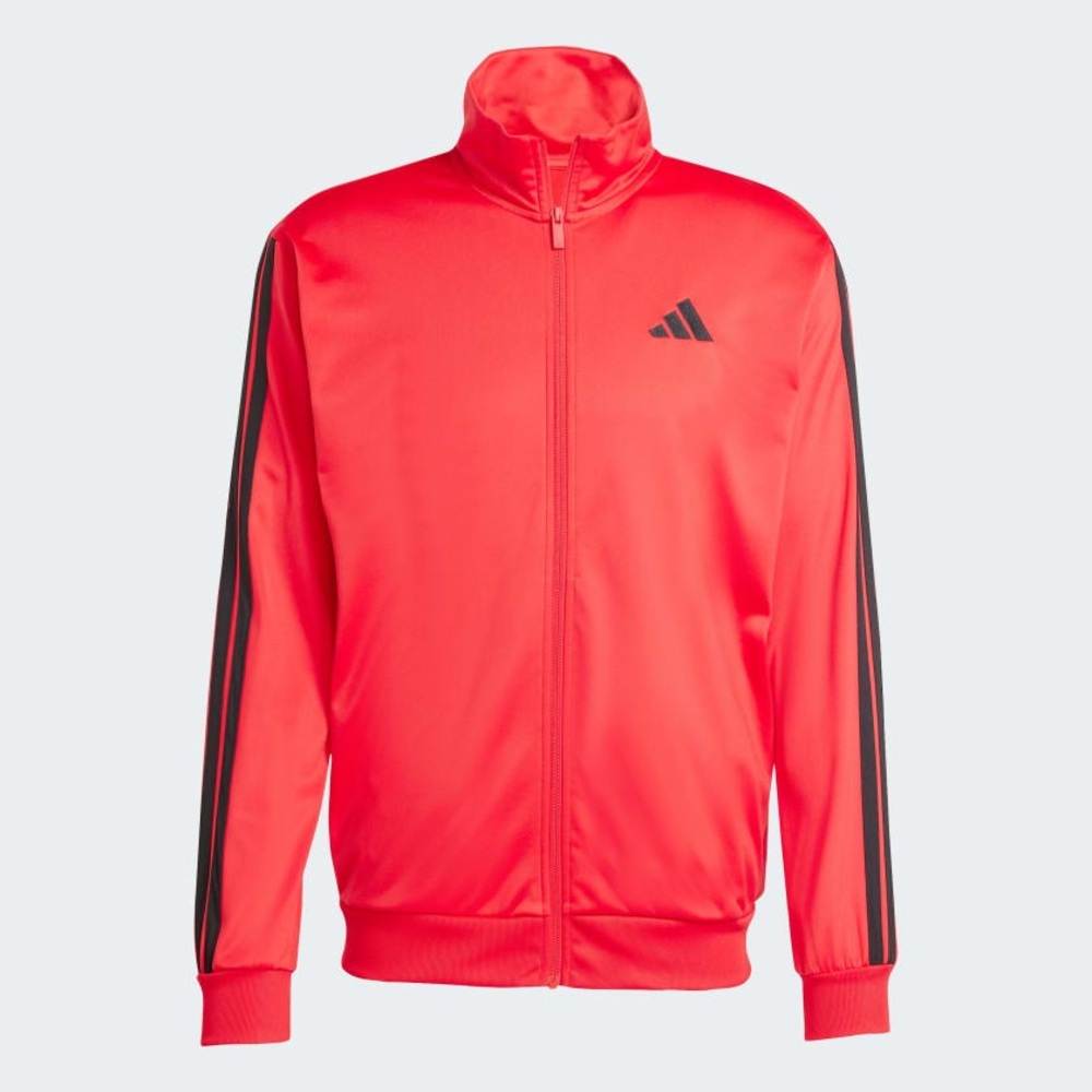 adidas Men’s Bright Red Zip Track Jacket with Black Stripes